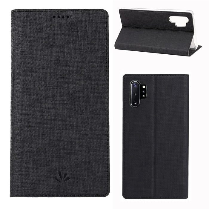 VILI DMX Cross Texture Stand Leather Card Holder Case for Samsung Galaxy Note 10 Plus / Note 10 Plus 5G - Black - 1