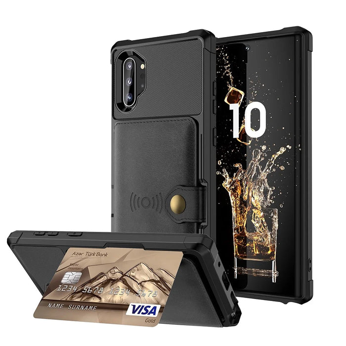 For Samsung Galaxy Note 10 Plus/Note 10 Plus 5G PU Leather Coated TPU Wallet Kickstand Phone Shell (Built-in Magnetic Sheet) - Black - 1