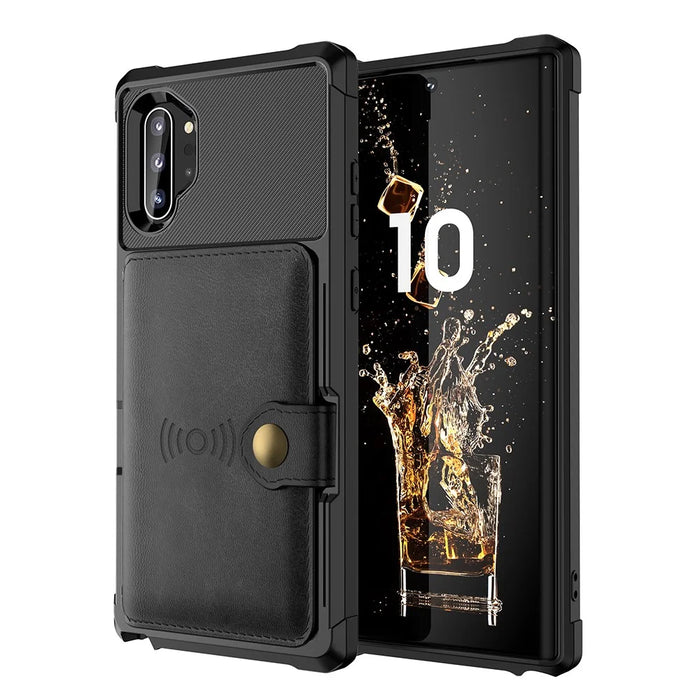 For Samsung Galaxy Note 10 Plus/Note 10 Plus 5G PU Leather Coated TPU Wallet Kickstand Phone Shell (Built-in Magnetic Sheet) - Black - 2