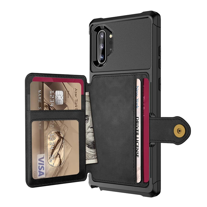 For Samsung Galaxy Note 10 Plus/Note 10 Plus 5G PU Leather Coated TPU Wallet Kickstand Phone Shell (Built-in Magnetic Sheet) - Black - 3