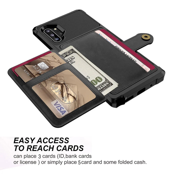 For Samsung Galaxy Note 10 Plus/Note 10 Plus 5G PU Leather Coated TPU Wallet Kickstand Phone Shell (Built-in Magnetic Sheet) - Black - 5