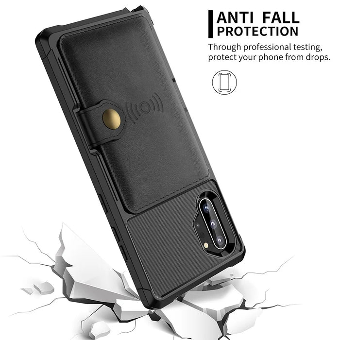 For Samsung Galaxy Note 10 Plus/Note 10 Plus 5G PU Leather Coated TPU Wallet Kickstand Phone Shell (Built-in Magnetic Sheet) - Black - 7