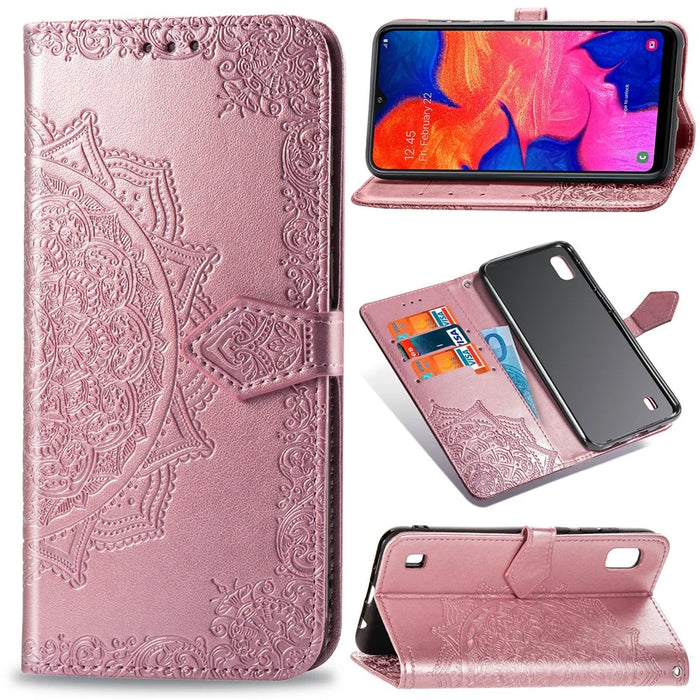 Embossed Mandala Flower Wallet Leather Case for Samsung Galaxy A10 - Pink - 1