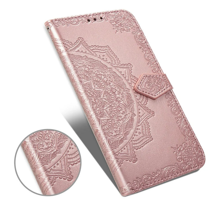 Embossed Mandala Flower Wallet Leather Case for Samsung Galaxy A10 - Pink - 3