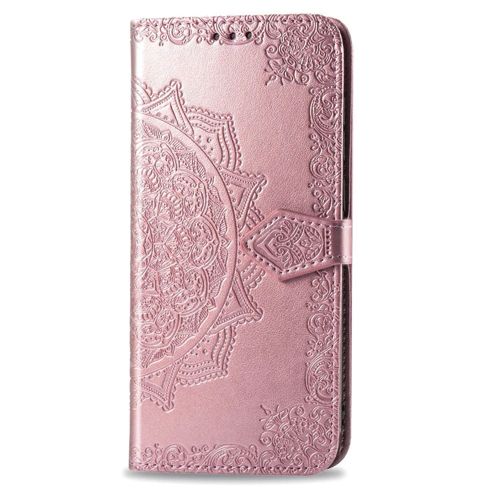Embossed Mandala Flower Wallet Leather Case for Samsung Galaxy A10 - Pink - 4