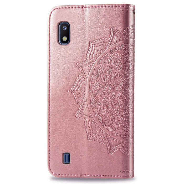 Embossed Mandala Flower Wallet Leather Case for Samsung Galaxy A10 - Pink - 5