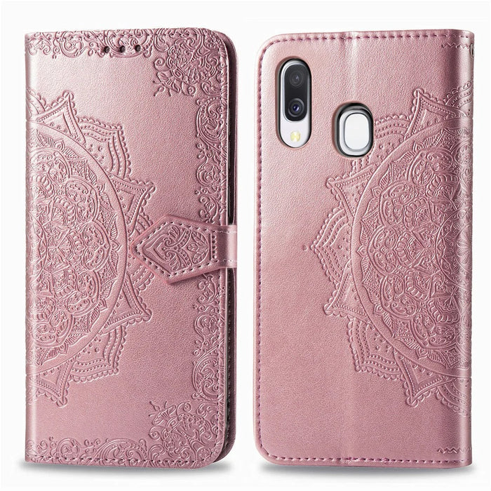 Embossed Mandala Flower Leather Wallet Case for Samsung Galaxy A40 - Rose Gold - 2