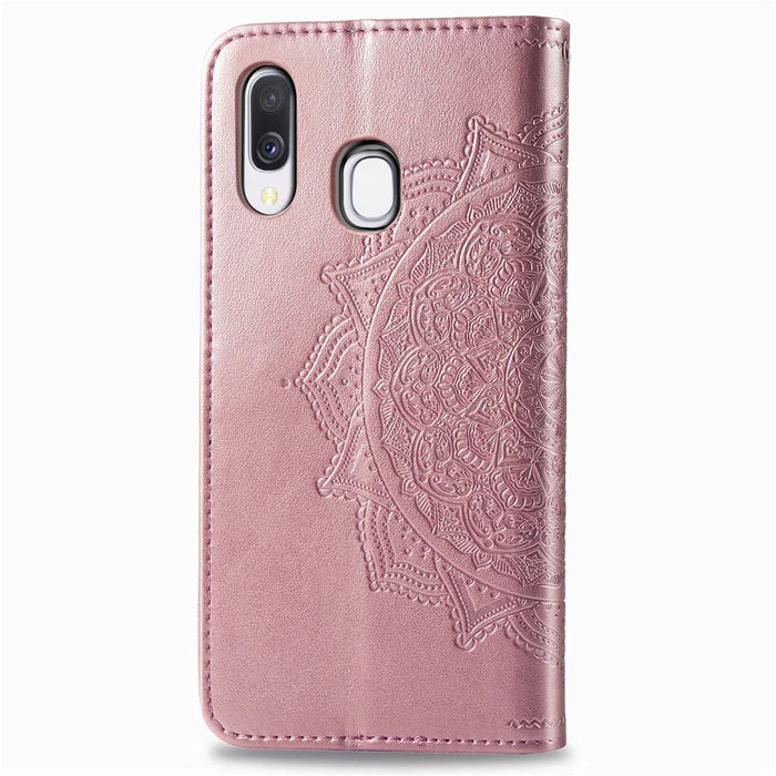 Embossed Mandala Flower Leather Wallet Case for Samsung Galaxy A40 - Rose Gold - 5