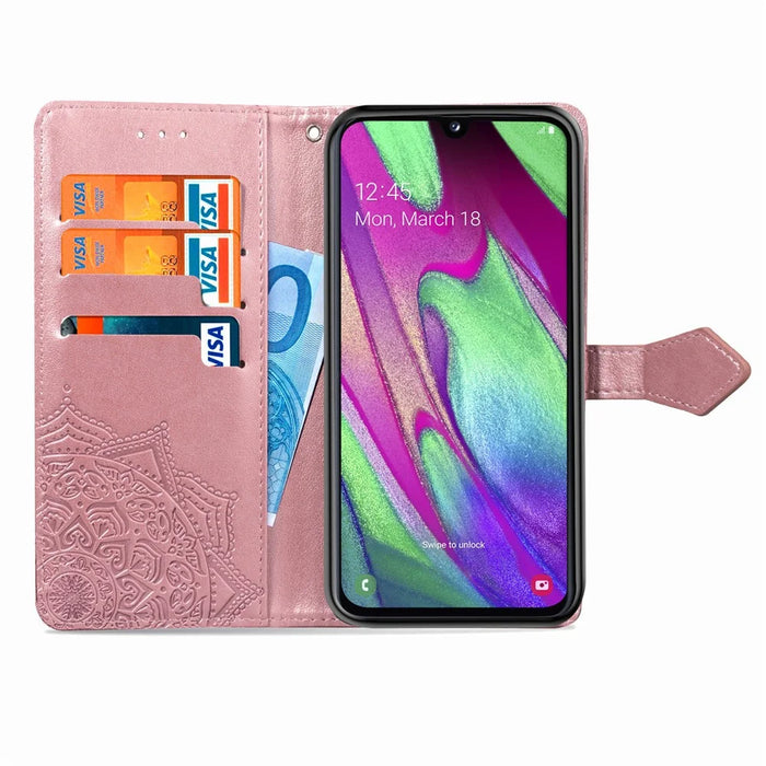 Embossed Mandala Flower Leather Wallet Case for Samsung Galaxy A40 - Rose Gold - 6