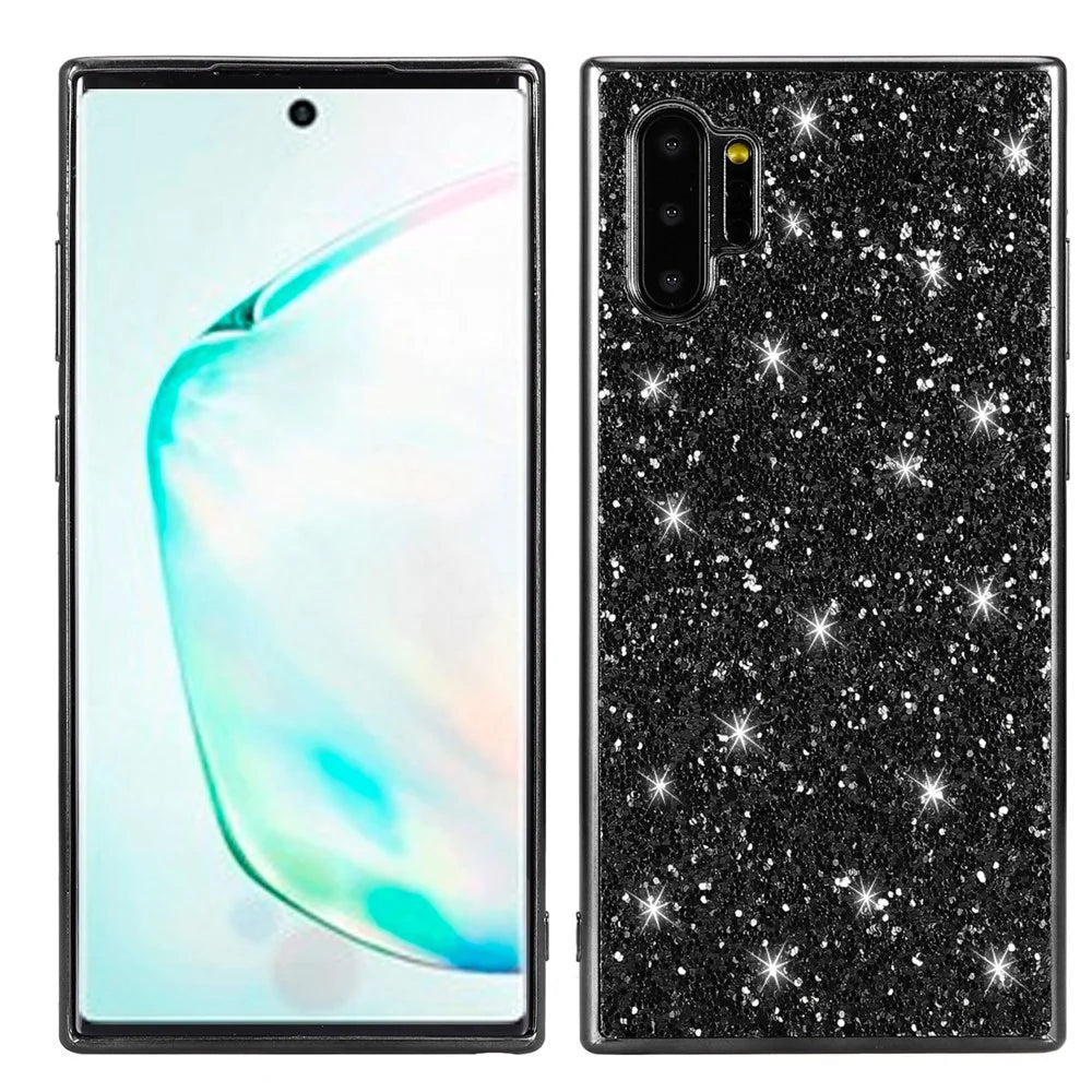 Glittering Sequins Electroplating TPU Frame+PC Back Hybrid Shell for Samsung Galaxy Note 10 Plus/10 Plus 5G - Black - 1