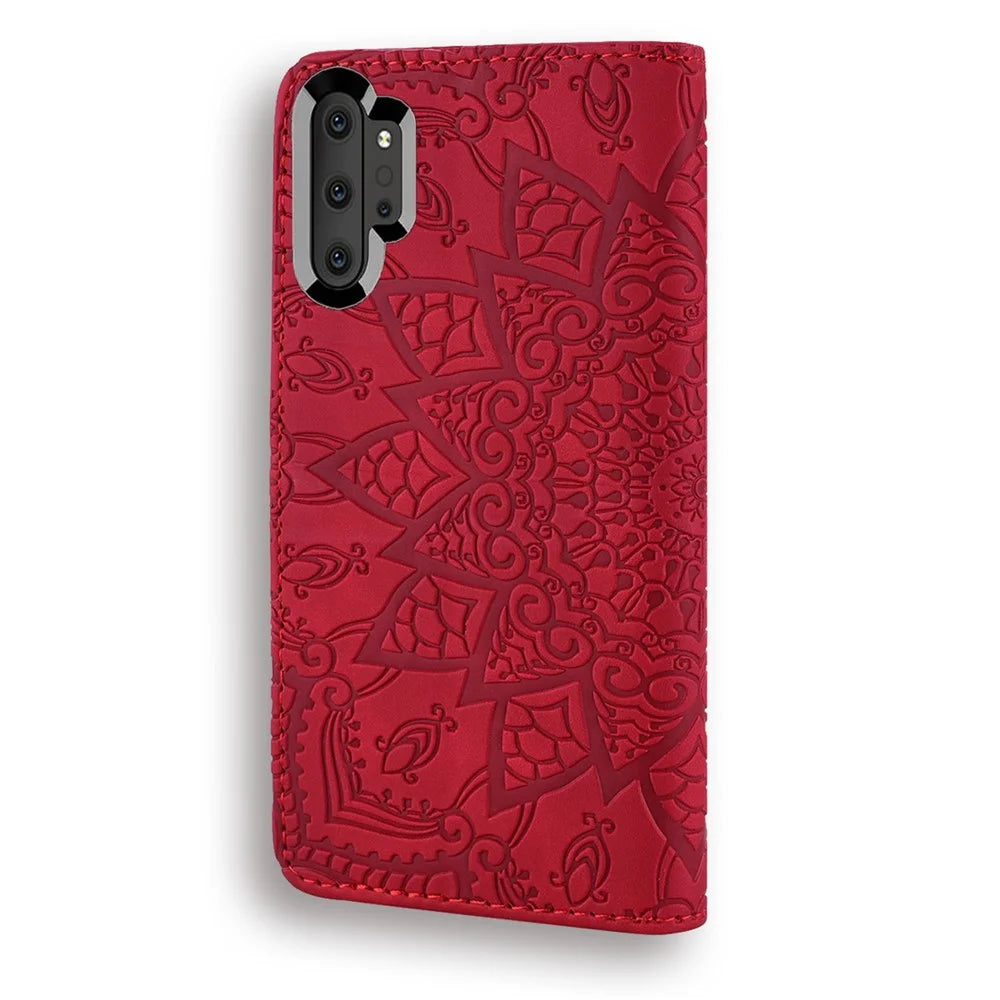 Imprint Flower Magnetic Leather Wallet Case for Samsung Galaxy Note 10 Plus/10 Plus 5G - Red - 4
