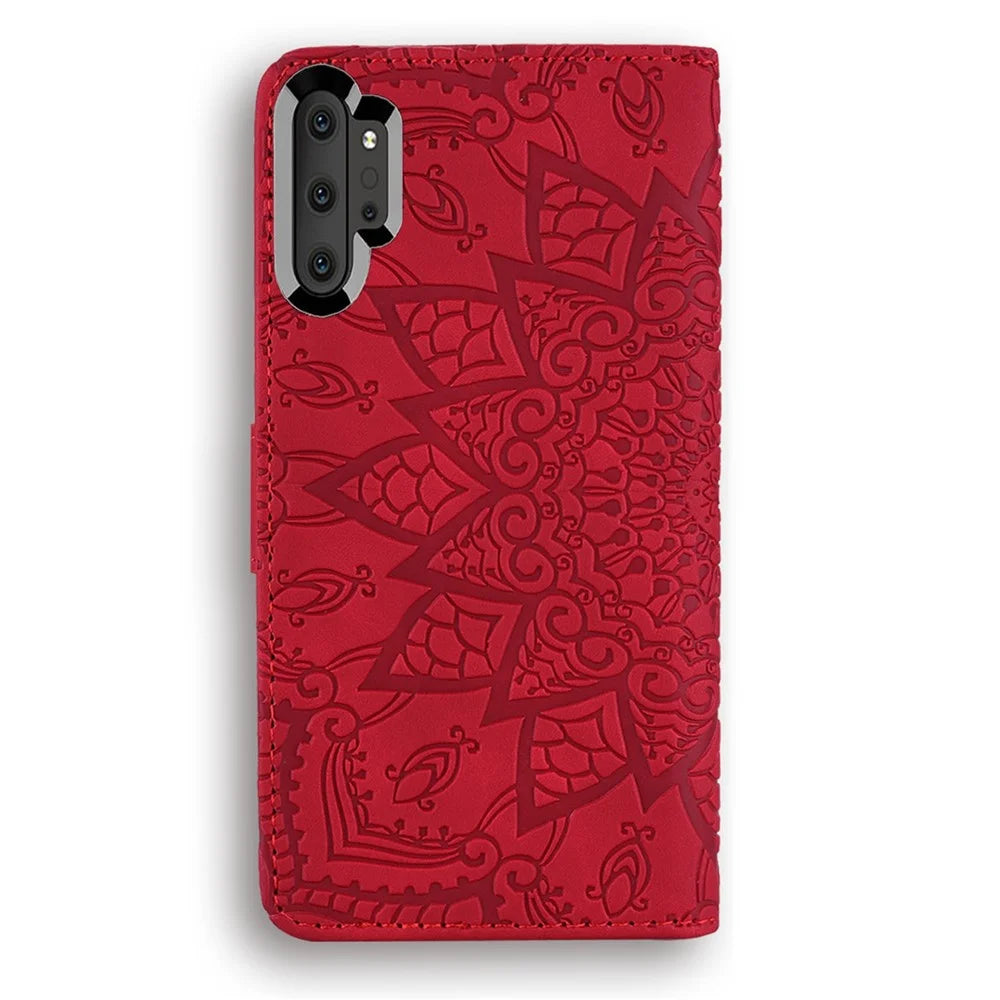 Imprint Flower Magnetic Leather Wallet Case for Samsung Galaxy Note 10 Plus/10 Plus 5G - Red - 6