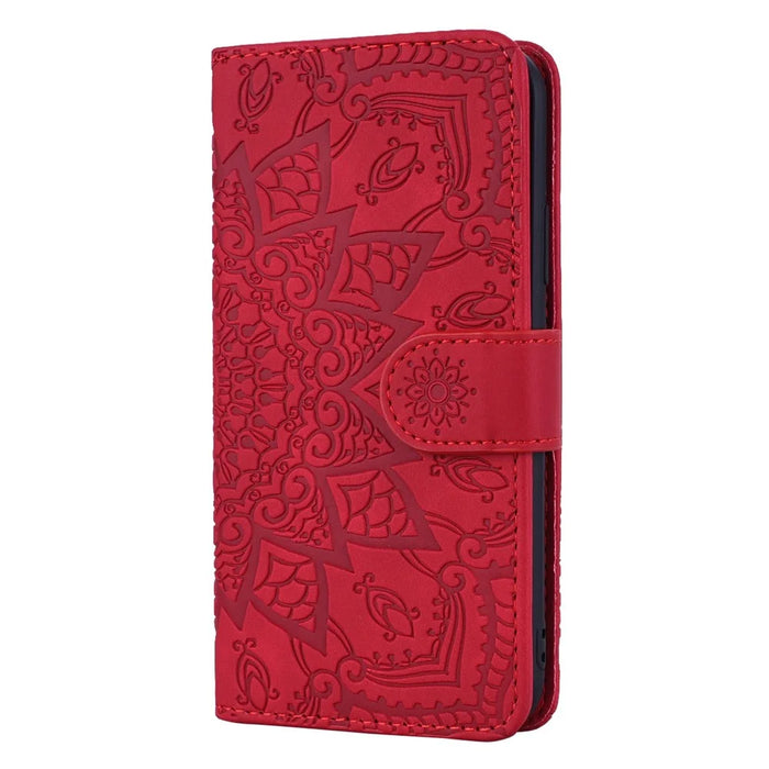 Imprint Mandala Flower Stand Wallet Leather Case Shell Cover for Samsung Galaxy A50/A50s/A30s - Red - 2