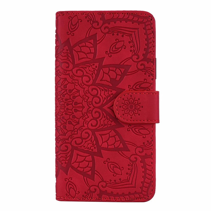 Imprint Mandala Flower Stand Wallet Leather Case Shell Cover for Samsung Galaxy A50/A50s/A30s - Red - 5