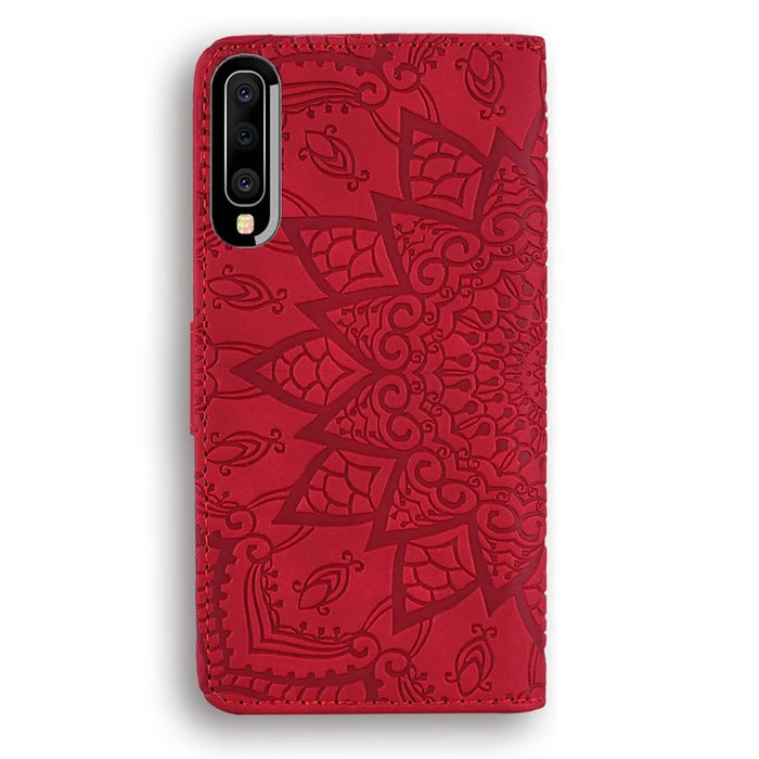 Imprint Mandala Flower Stand Wallet Leather Case Shell Cover for Samsung Galaxy A50/A50s/A30s - Red - 6