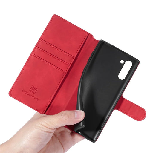 DG.MING Retro Style Leather Wallet Stand Case for Samsung Galaxy Note 10/Note 10 5G -  Red - 2
