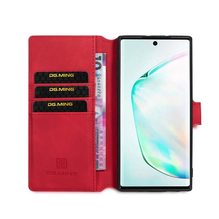 DG.MING Retro Style Leather Wallet Stand Case for Samsung Galaxy Note 10/Note 10 5G -  Red - 5