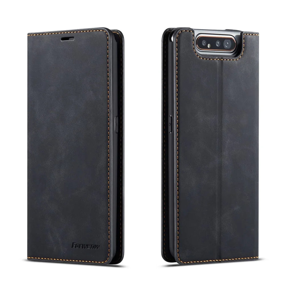 FORWENW Fantasy Series for Samsung Galaxy A80/A90 Silky Touch Leather Wallet Case Cover - Black - 1