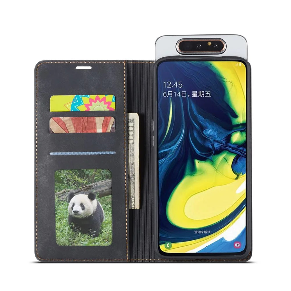 FORWENW Fantasy Series for Samsung Galaxy A80/A90 Silky Touch Leather Wallet Case Cover - Black - 4
