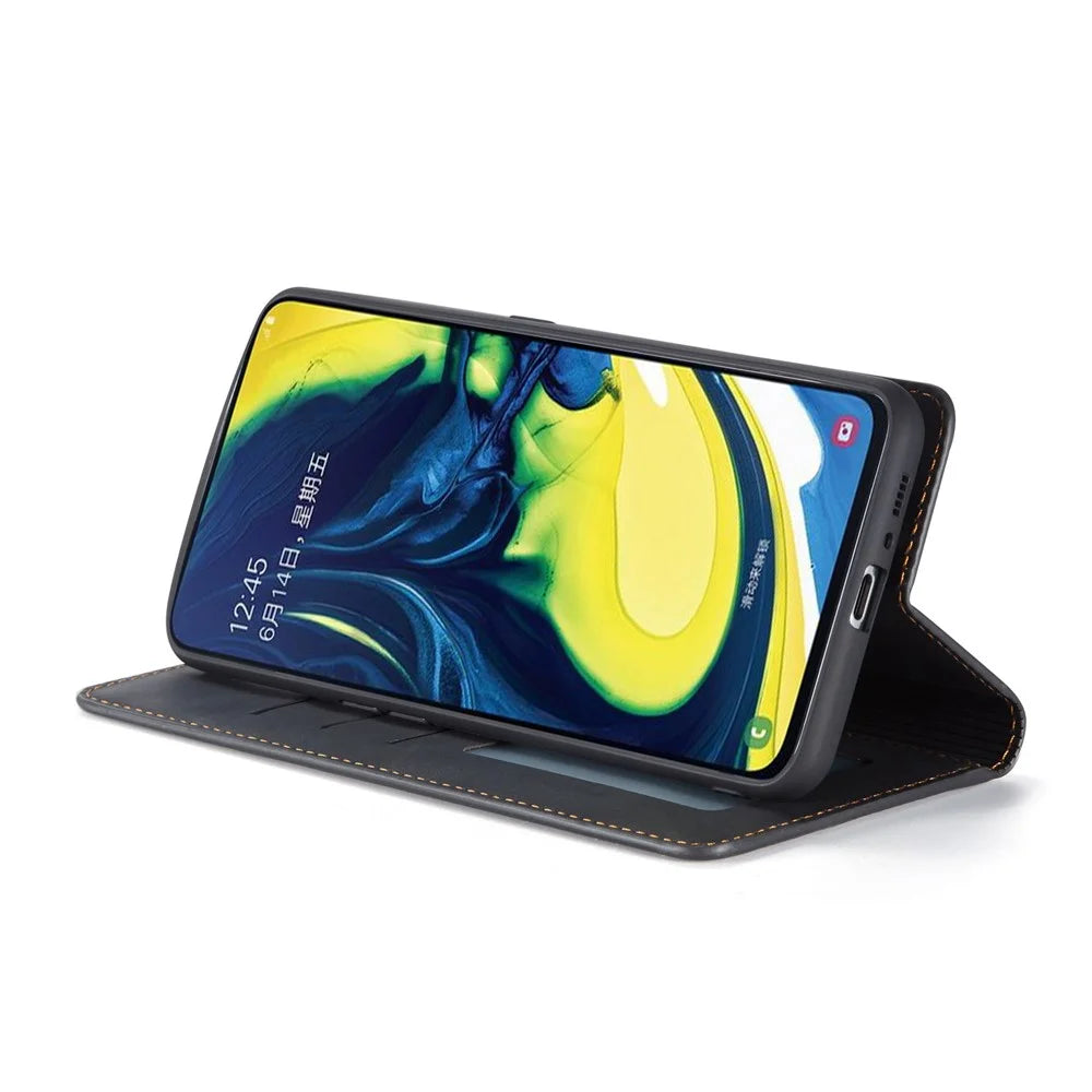 FORWENW Fantasy Series for Samsung Galaxy A80/A90 Silky Touch Leather Wallet Case Cover - Black - 6