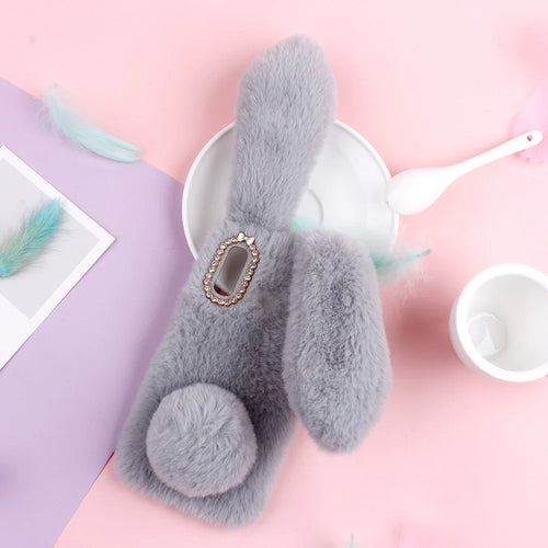 Rabbit Shape Fluffy Fur Coated TPU Phone Case for Samsung Galaxy A20e Cell Phone Accessory -  Light Grey - 1