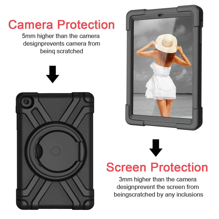 360° Swivel Kickstand PC + Silicone Tablet Casing for Samsung Galaxy Tab A 10.1 (2019) SM-T510 - All Black - 2