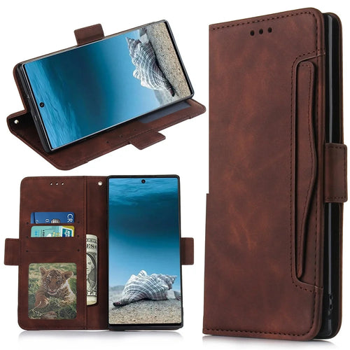 Leather Wallet Stand Phone Cover with Multiple Card Slots for Samsung Galaxy Note 10 Plus 5G/10 Plus - Coffee - 1