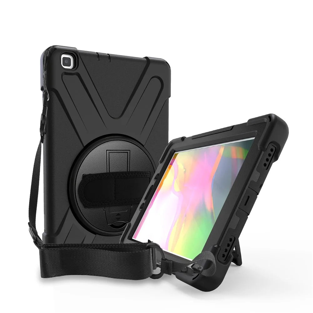 X-Shape PC + TPU Combo Case / 360 Degree Swivel Kickstand / Hand Strap and Shoulder Strap for Samsung Galaxy Tab A 8.0 (2019) SM-T290 SM-T295 - Black - 2