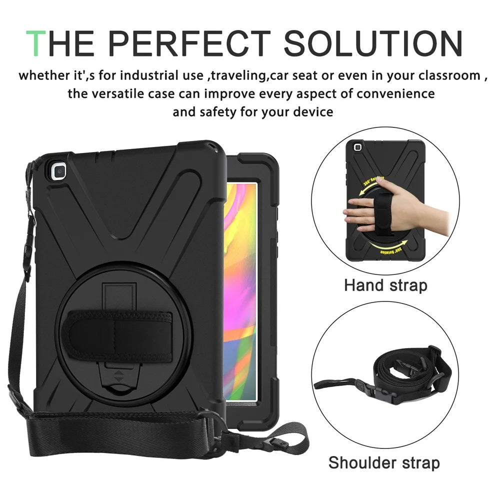 X-Shape PC + TPU Combo Case / 360 Degree Swivel Kickstand / Hand Strap and Shoulder Strap for Samsung Galaxy Tab A 8.0 (2019) SM-T290 SM-T295 - Black - 4