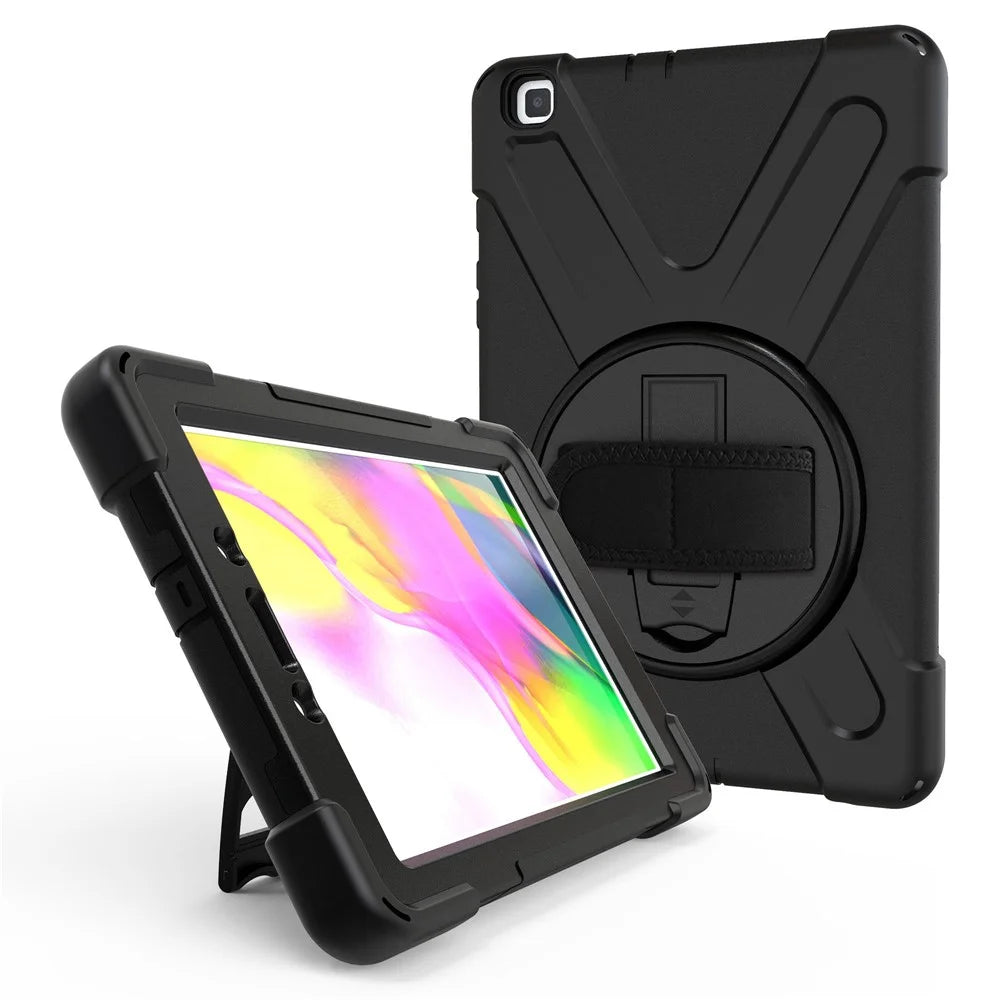 X-Shape PC + TPU Hybrid Case with Hand Strap [360 Degree Rotary Kickstand] for Samsung Galaxy Tab A 8.0 (2019) SM-T290 SM-T295 - Black - 1