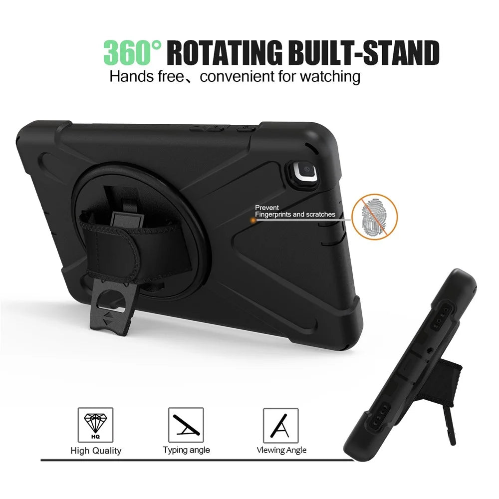 X-Shape PC + TPU Hybrid Case with Hand Strap [360 Degree Rotary Kickstand] for Samsung Galaxy Tab A 8.0 (2019) SM-T290 SM-T295 - Black - 4