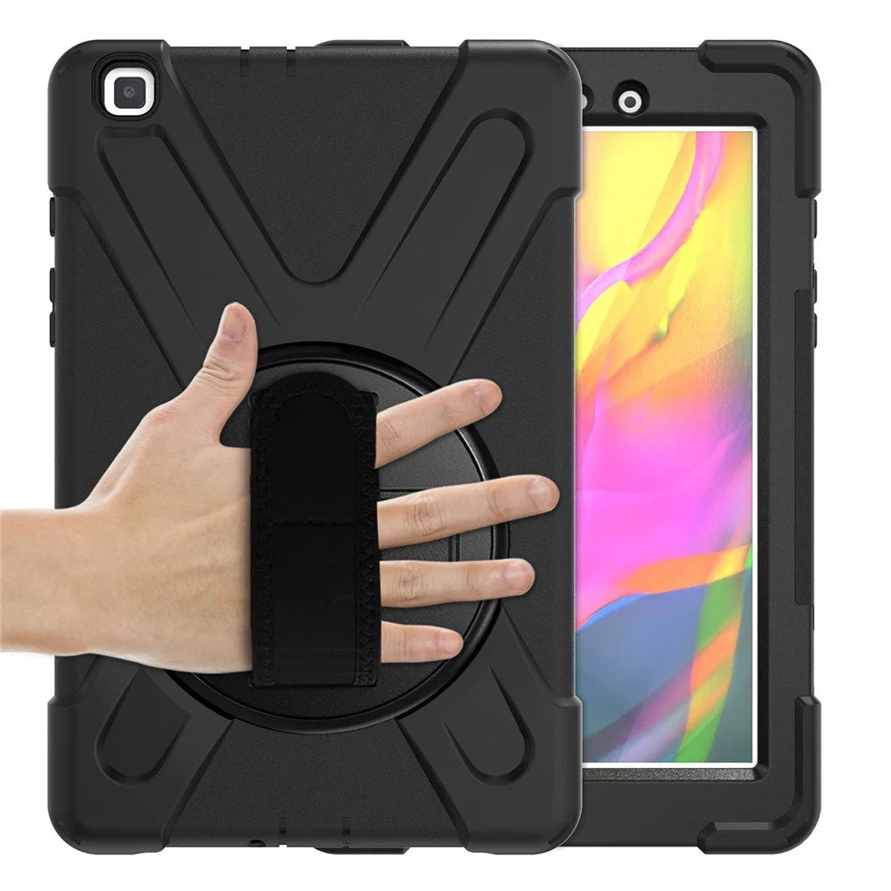X-Shape PC + TPU Hybrid Case with Hand Strap [360 Degree Rotary Kickstand] for Samsung Galaxy Tab A 8.0 (2019) SM-T290 SM-T295 - Black - 7