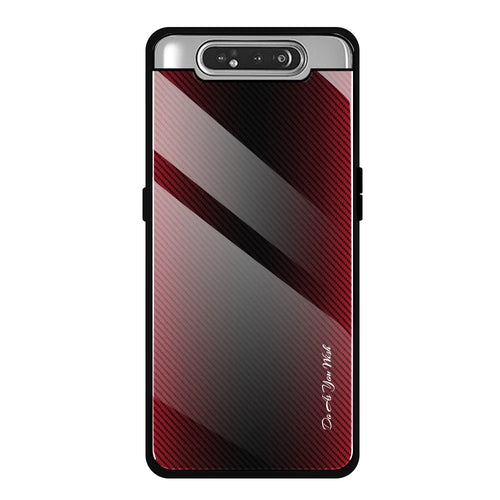 Gradient Tempered Glass Back + Soft TPU Edge Phone Shell Cover for Samsung Galaxy A80 / A90 - Red - 1