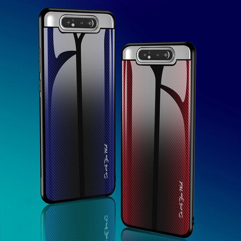 Gradient Tempered Glass Back + Soft TPU Edge Phone Shell Cover for Samsung Galaxy A80 / A90 - Red - 2