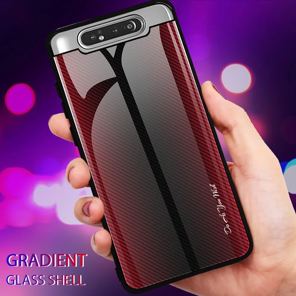 Gradient Tempered Glass Back + Soft TPU Edge Phone Shell Cover for Samsung Galaxy A80 / A90 - Red - 4