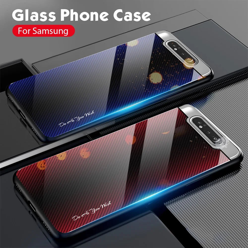 Gradient Tempered Glass Back + Soft TPU Edge Phone Shell Cover for Samsung Galaxy A80 / A90 - Red - 5