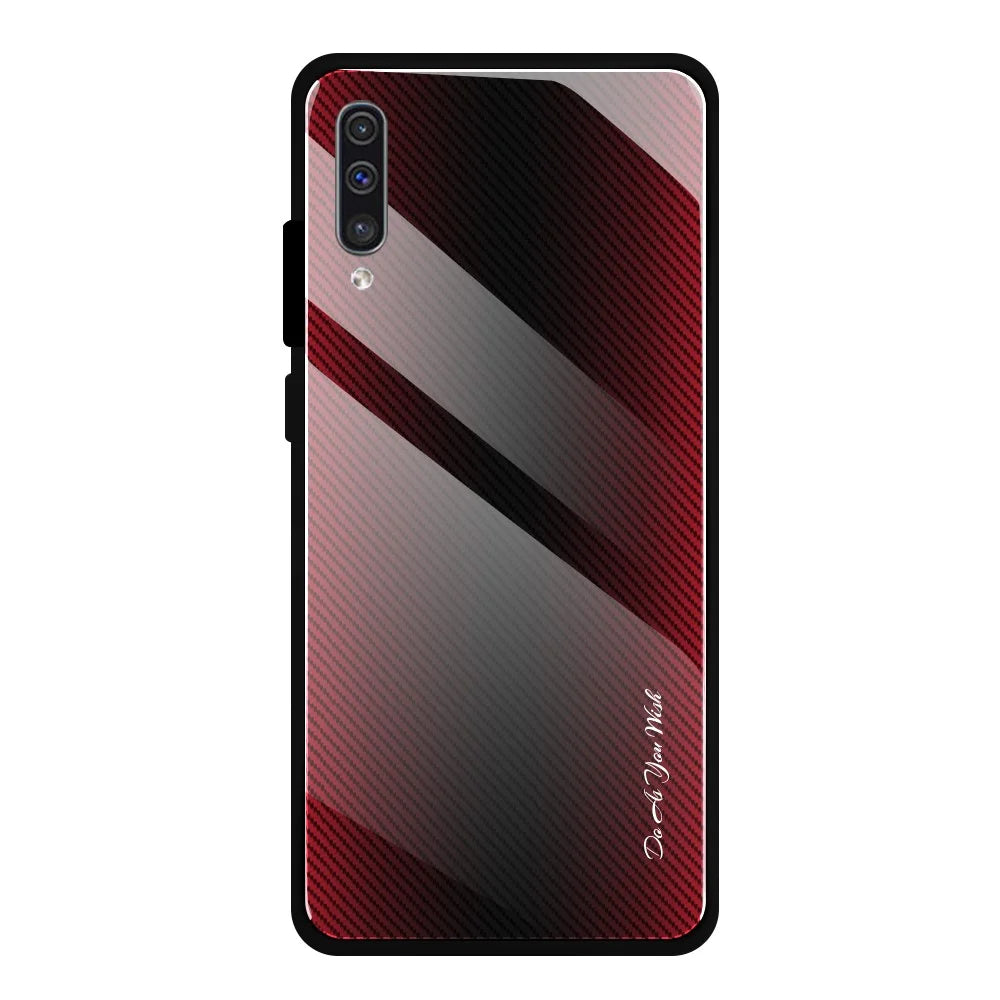 Carbon Fibre Texture Glass Back + TPU Hybrid Case for Samsung Galaxy A50/A50s/A30s - Red - 1