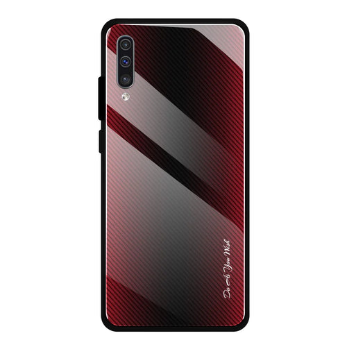 Carbon Fibre Texture Glass Back + TPU Hybrid Case for Samsung Galaxy A50/A50s/A30s - Red - 1