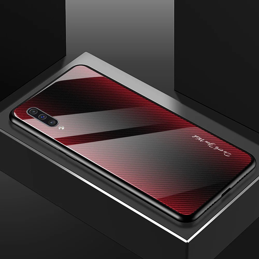 Carbon Fibre Texture Glass Back + TPU Hybrid Case for Samsung Galaxy A50/A50s/A30s - Red - 2