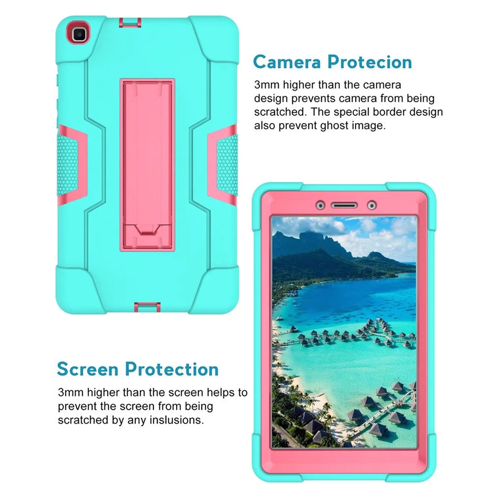 Shockproof Anti-scratch Durable Tablet Cover with Kickstand for Samsung Galaxy Tab A 8.0 (2019) T290 T295 - Cyan / Rose - 3