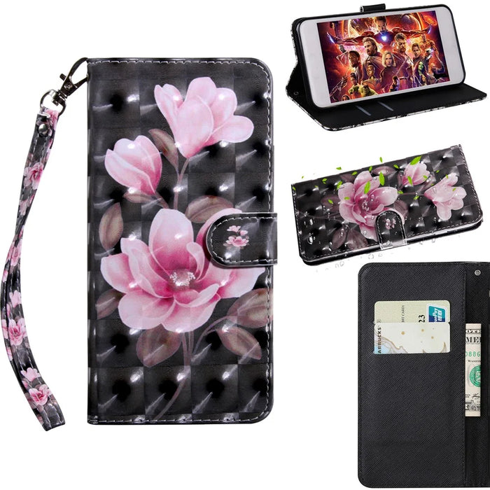 Light Spot Decor Patterned Leather Wallet Case for Samsung Galaxy A10s - Pink Flowers - 1