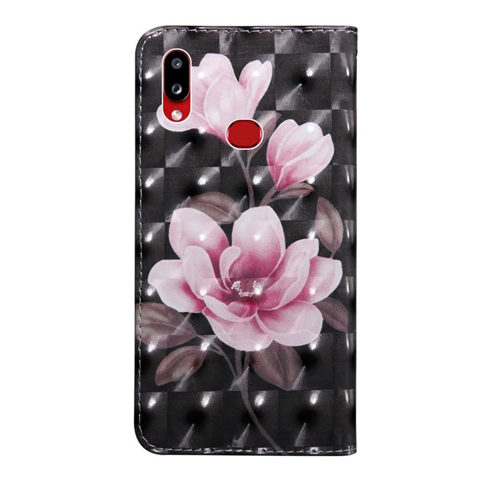 Light Spot Decor Patterned Leather Wallet Case for Samsung Galaxy A10s - Pink Flowers - 3