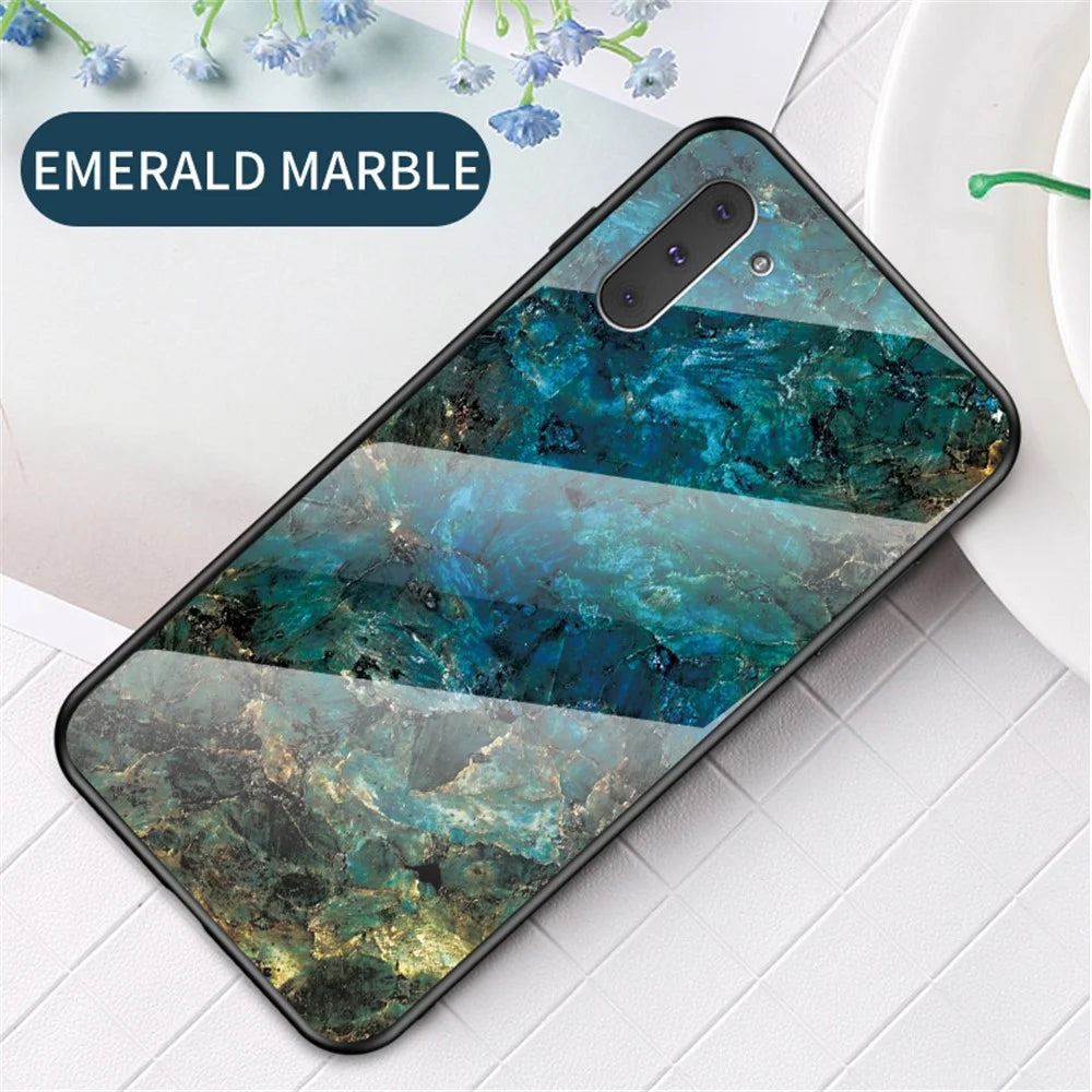 Marble Texture Tempered Glass + PC + TPU Hybrid Case for Samsung Galaxy Note 10 5G / Note 10 - Emerald - 2