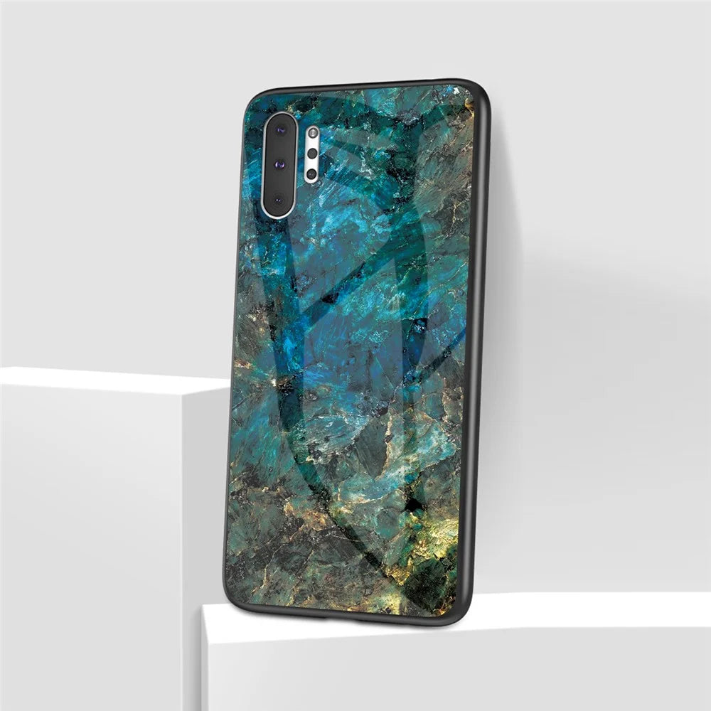 Marble Texture Tempered Glass + PC + TPU Hybrid Case for Samsung Galaxy Note 10 Plus 5G / Note 10 Plus - Emerald - 1