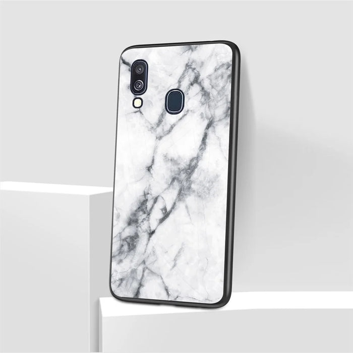 Marble Grain Pattern Tempered Glass PC + TPU Combo Case for Samsung Galaxy A40 - White - 1