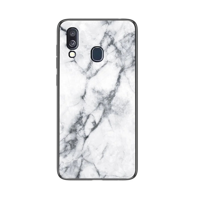 Marble Grain Pattern Tempered Glass PC + TPU Combo Case for Samsung Galaxy A40 - White - 2