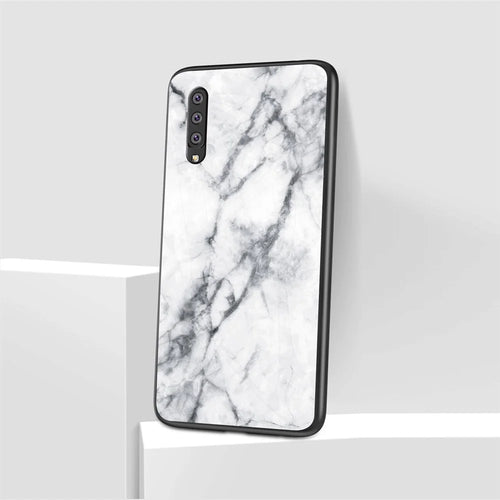 Marble Grain Pattern Tempered Glass PC + TPU Phone Shell for Samsung Galaxy A50/A50s/A30s - White - 1