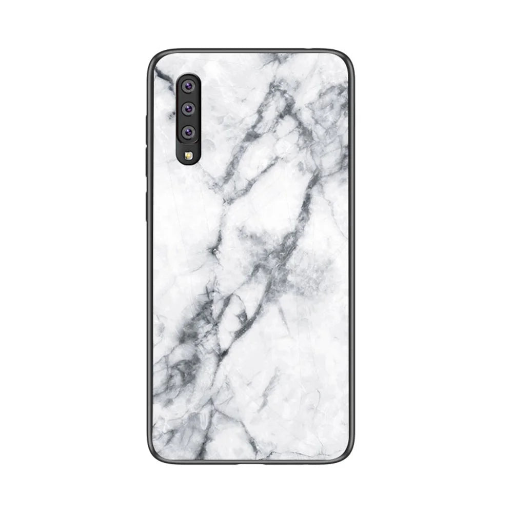 Marble Grain Pattern Tempered Glass PC + TPU Phone Shell for Samsung Galaxy A50/A50s/A30s - White - 2