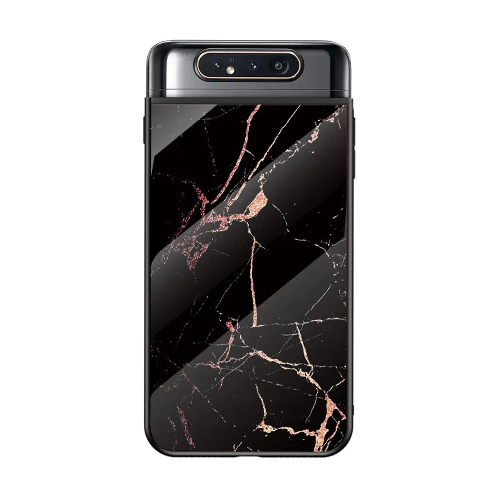 Marble Grain Pattern Tempered Glass PC + TPU Back Shell for Samsung Galaxy A80/A90 - Black/Gold - 1