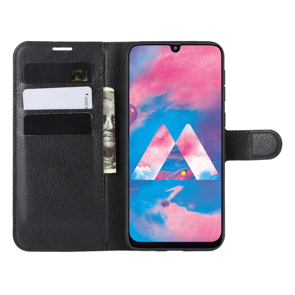 Litchi Skin Leather Stand Phone Shell Wallet Case for Samsung Galaxy M21 / M30s - Black - 4